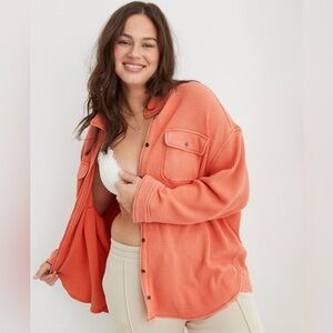Aerie Lumber Jane waffle shirt in saturn peach
